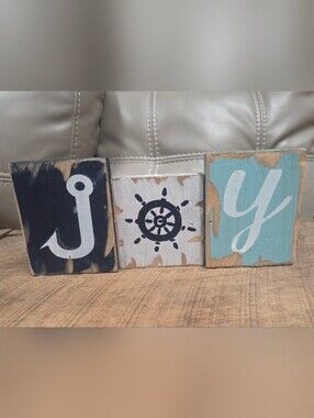 Coastal Nautical Wooden Rustic Decor "JOY" Sign ~ Bin S